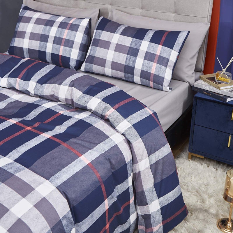 CLOTHKNOW Blue Plaid Queen Duvet Cover Sets 3Pcs Tartan Bedding Sets Geometric Bedding Duvet Cover Sets Checker Buffalo Bedding with 2 x Pillow Cases - Image 3